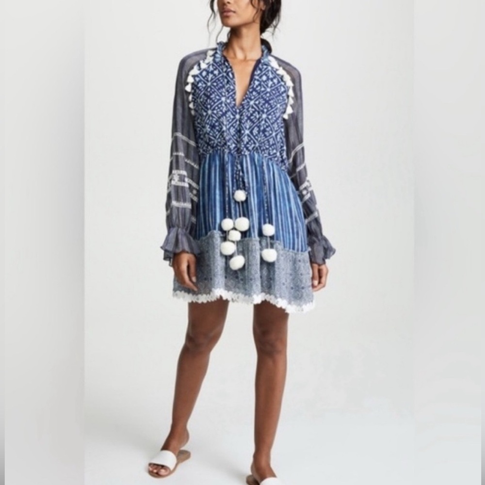 HEMANT AND NANDITA Long Sleeve Short Dress in Indigo Small